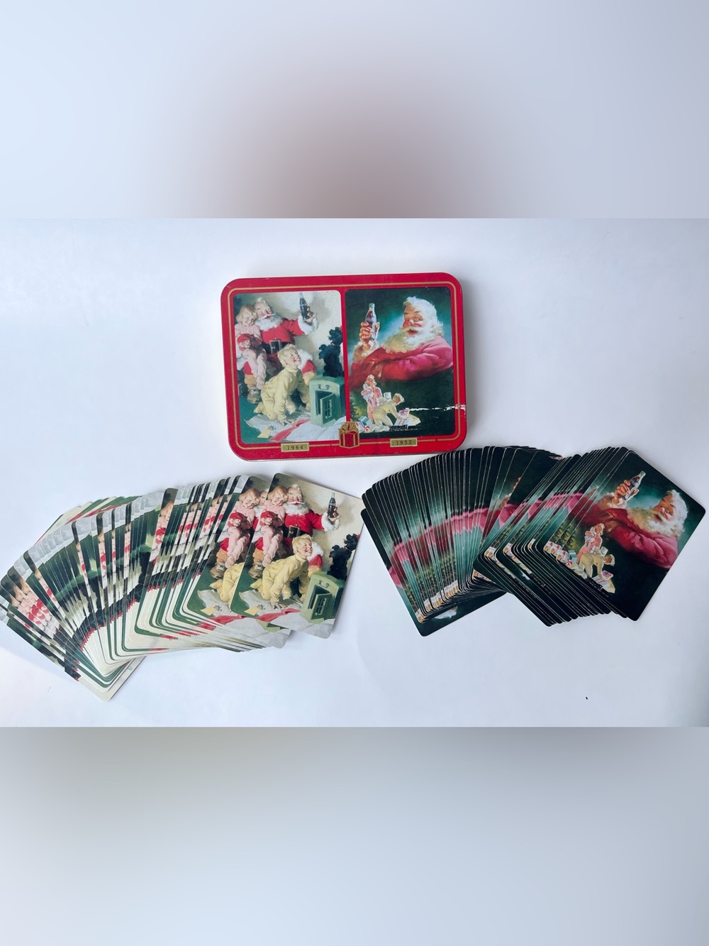 1996 Coca-cola Nostalgia Playing Cards With Christmas Tin Santa Claus